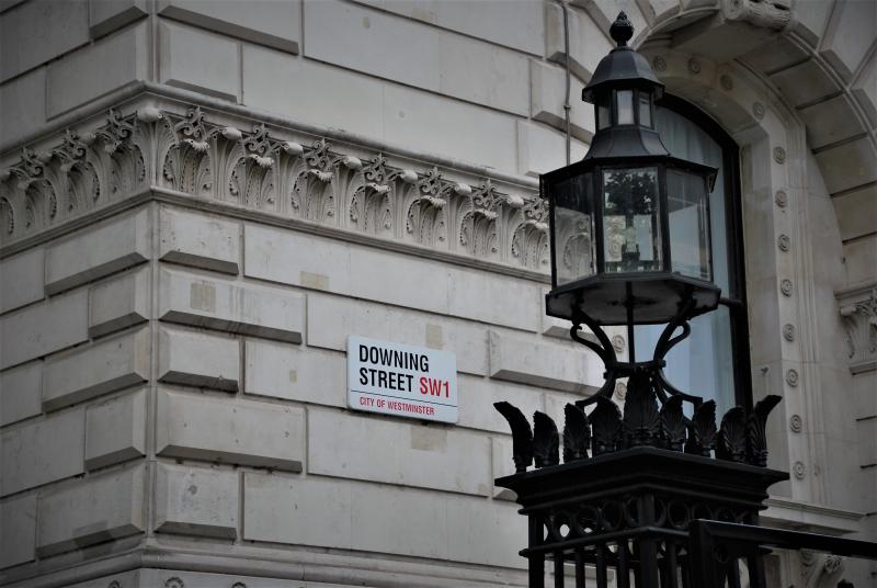 Downing Street sign in Westminster, London