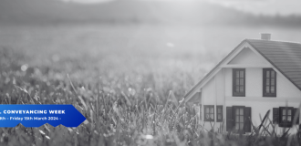 black and white picture of a small house with a key shaped 'national conveyancing week' logo on the left hand side