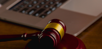 Gavel and laptop