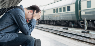Man stressed over missing his train