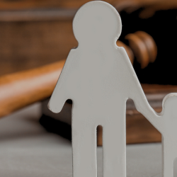 Family stick figures and gavel